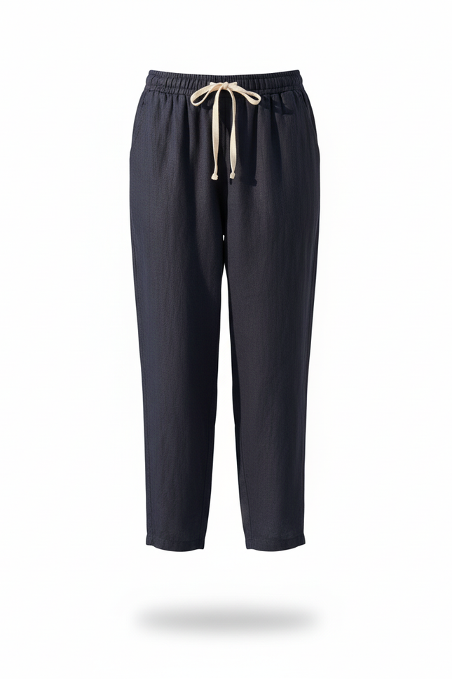 Pantalon Lin 7/8 - Marine - vue 3