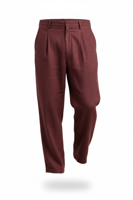 Pantalon En Lin Bordeaux Plissé Ample Décontracté Homme - vue 3