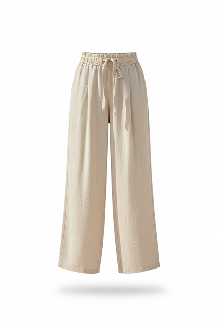 Pantalon En Lin Beige Ample Fluide Décontracté - vue 3