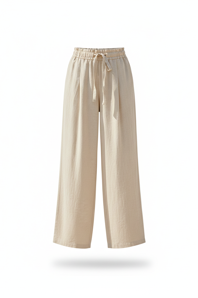 Pantalon En Lin Beige Ample Fluide Décontracté - vue 3