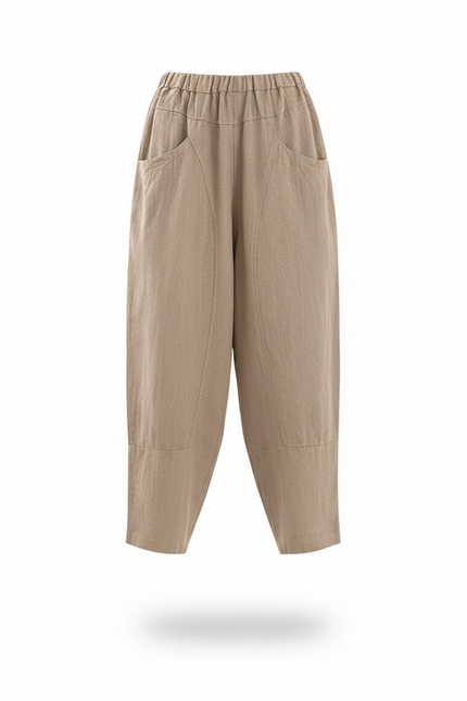 Pantalon En Lin Ample Élastiqué Décontracté Femme - Kaki - vue 3