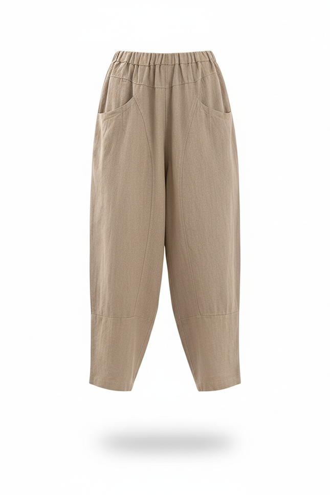 Pantalon En Lin Ample Élastiqué Décontracté Femme - Kaki - vue 3