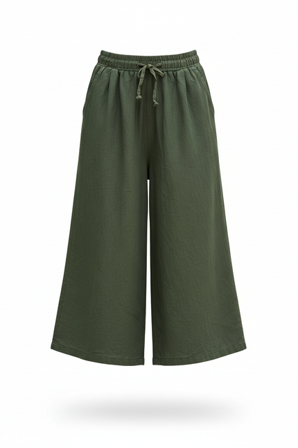 Pantalon En Lin Vert Ample Cordon Fille Décontracté - vue 3