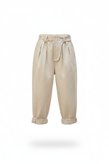 Pantalon En Lin Beige Ample Taille Haute Fille - vue 3