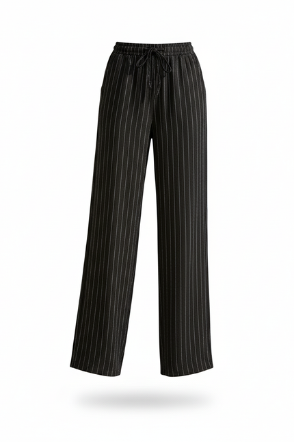 Pantalon Lin Rayures Femme - Noir - vue 3