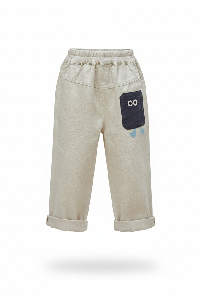 Pantalon En Lin Beige Ample Enfant Décontracté Original - vue 3