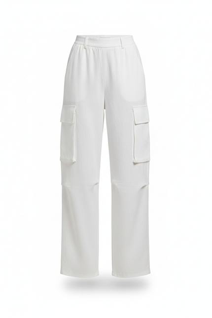 Pantalon En Lin Blanc Ample Cargo Femme - vue 3
