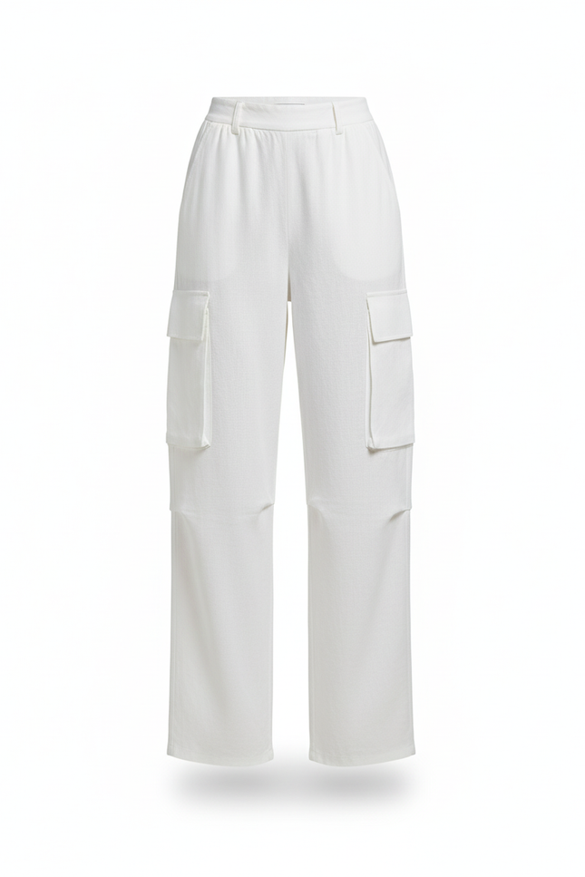 Pantalon En Lin Blanc Ample Cargo Femme - vue 3