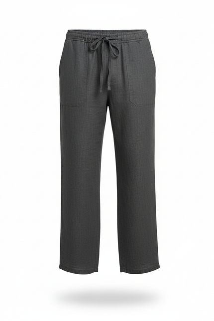 Pantalon En Lin Homme Ample Décontracté Cordon Gris - vue 3