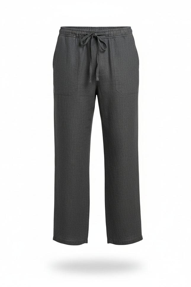 Pantalon En Lin Homme Ample Décontracté Cordon Gris - vue 3