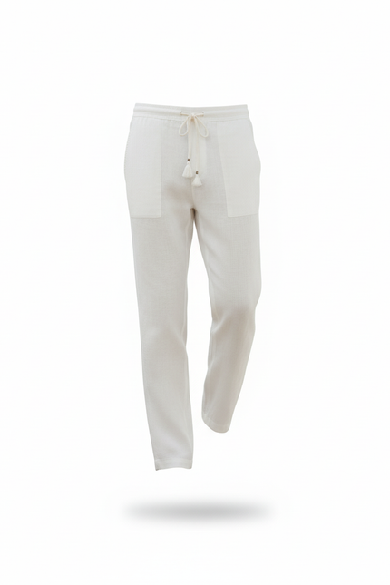 Pantalon En Lin Blanc Cordon Décontracté Homme - vue 3