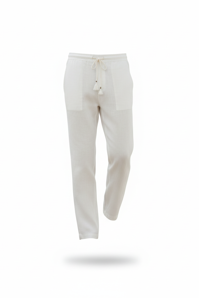 Pantalon En Lin Blanc Cordon Décontracté Homme - vue 3