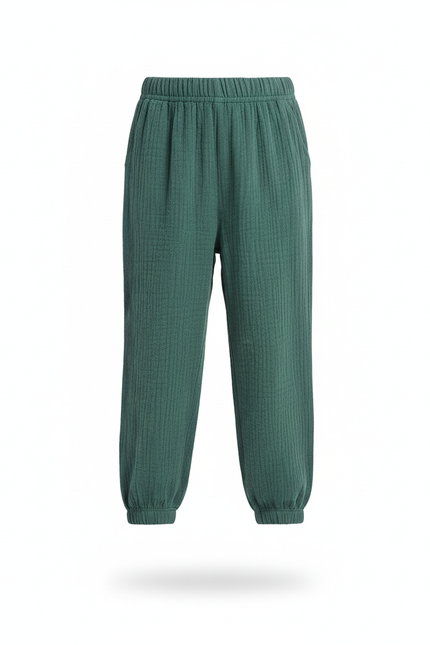 Pantalon En Lin Gaze Vert Ample Enfant - vue 3
