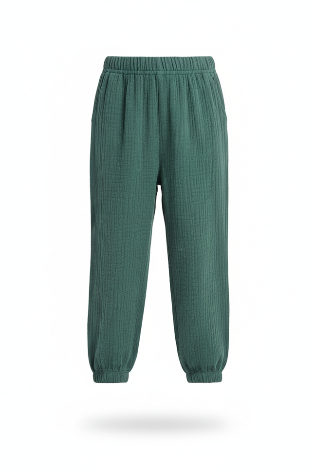 Pantalon En Lin Gaze Vert Ample Enfant - vue 3