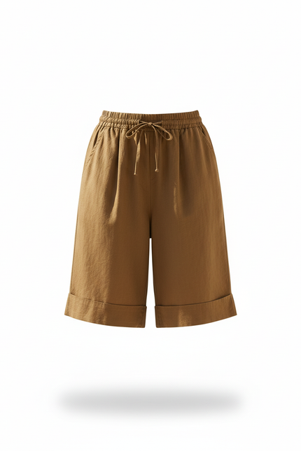 Pantalon En Lin Kaki Ample Cordon Décontracté Femme - vue 3