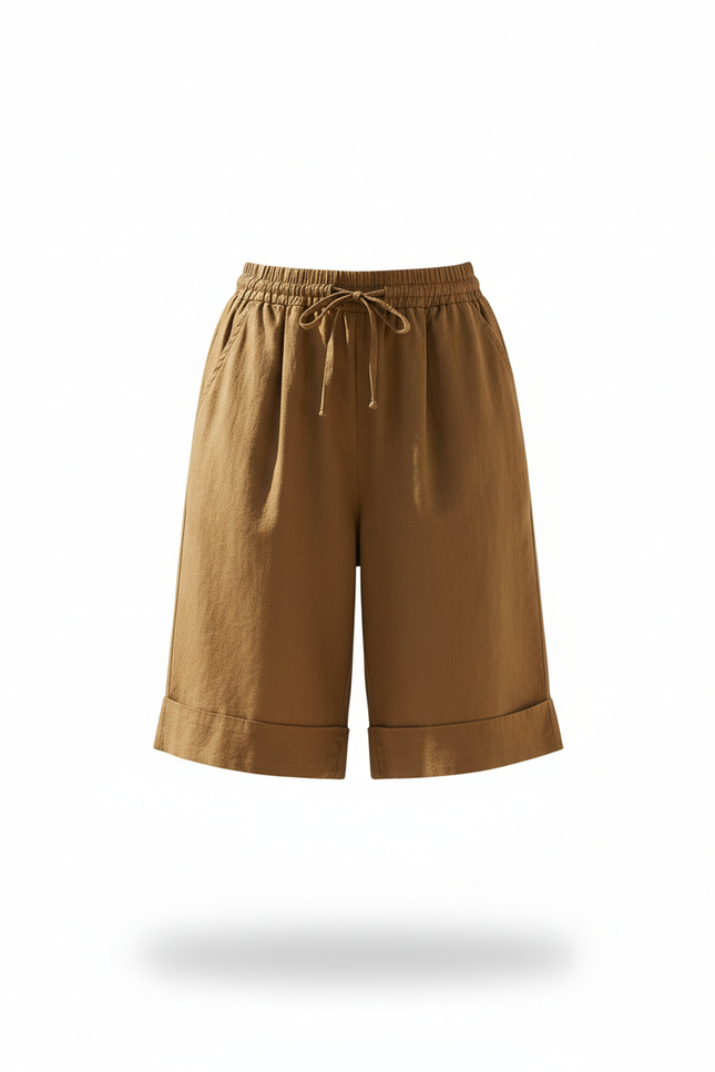 Pantalon En Lin Kaki Ample Cordon Décontracté Femme - vue 3