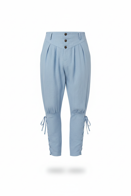 Pantalon En Lin Homme Bleu Ciel Ajusté Lacets Pirate - vue 3