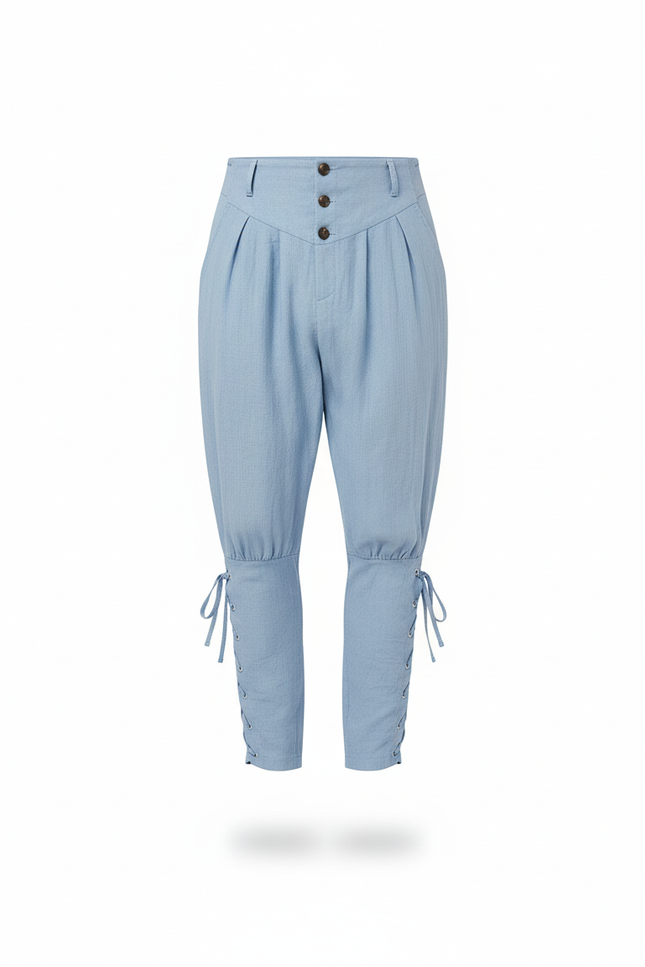 Pantalon En Lin Homme Bleu Ciel Ajusté Lacets Pirate - vue 3