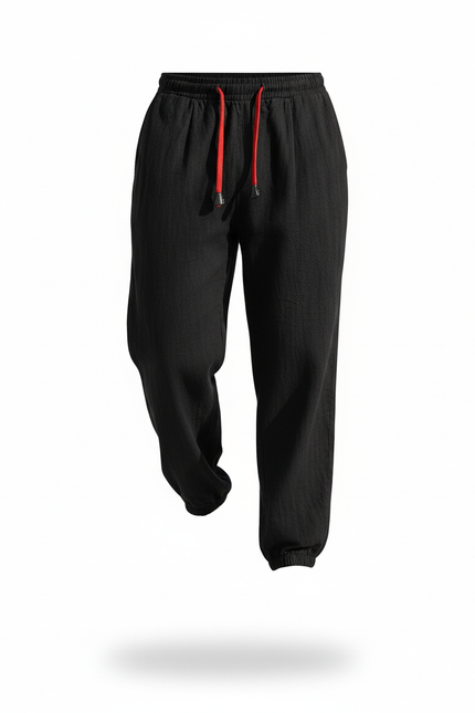 Pantalon En Lin Noir Ample Homme Décontracté - vue 3