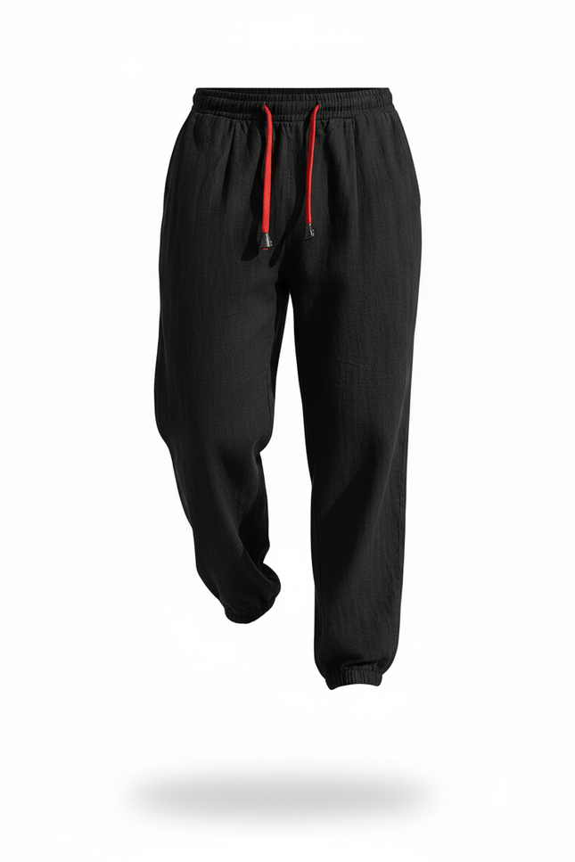 Pantalon En Lin Noir Ample Homme Décontracté - vue 3