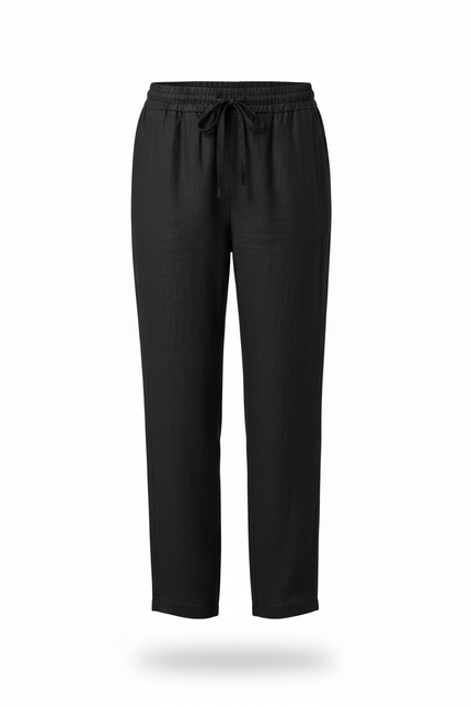 Pantalon En Lin Noir Ample Cordon Fluide Décontracté - vue 3