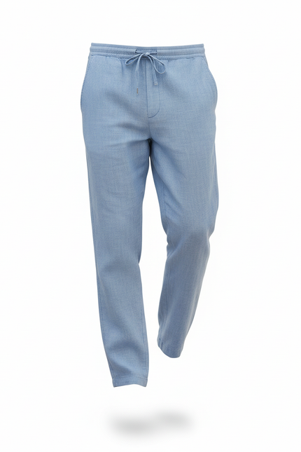 Pantalon En Lin Homme Bleu Ciel Décontracté Cordon Léger - vue 3