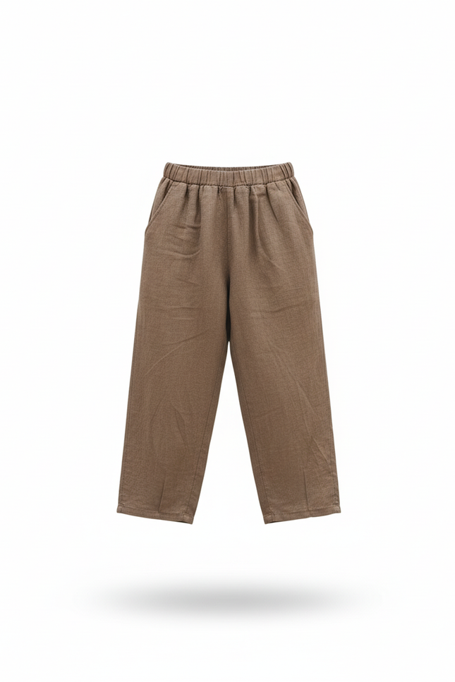 Pantalon En Lin Marron Ample Élastique Enfant - vue 3