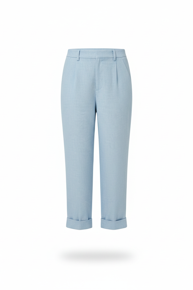 Pantalon En Lin Coupe Droite - Bleu - vue 3