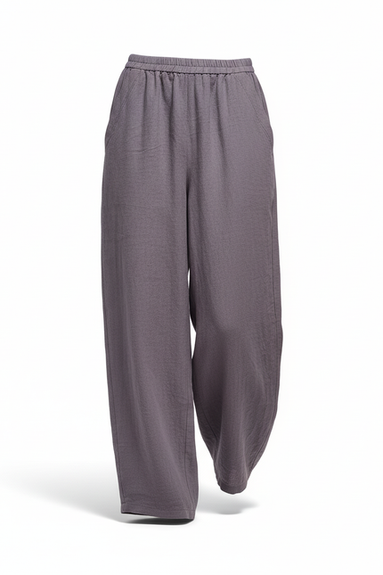 Pantalon En Lin Ample Fluide Taille Élastique Femme - Violet - vue 3