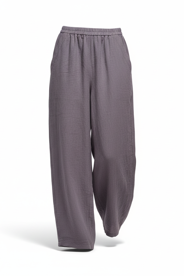 Pantalon En Lin Ample Fluide Taille Élastique Femme - Violet - vue 3