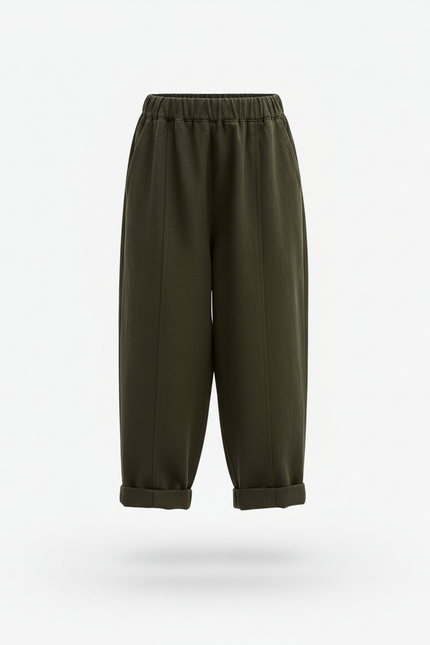 Pantalon En Lin Vert Foncé Ample Décontracté Enfant - vue 3