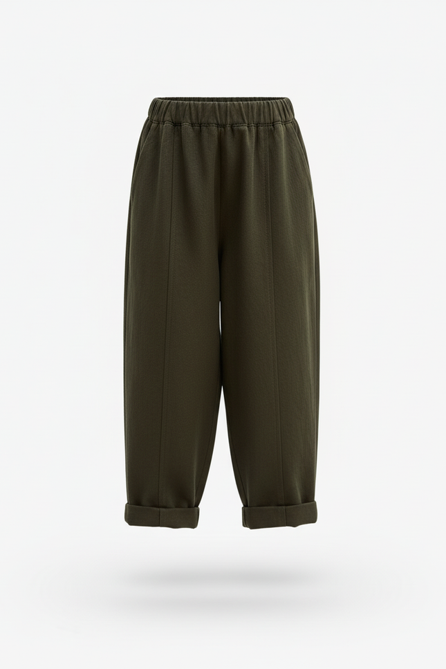 Pantalon En Lin Vert Foncé Ample Décontracté Enfant - vue 3