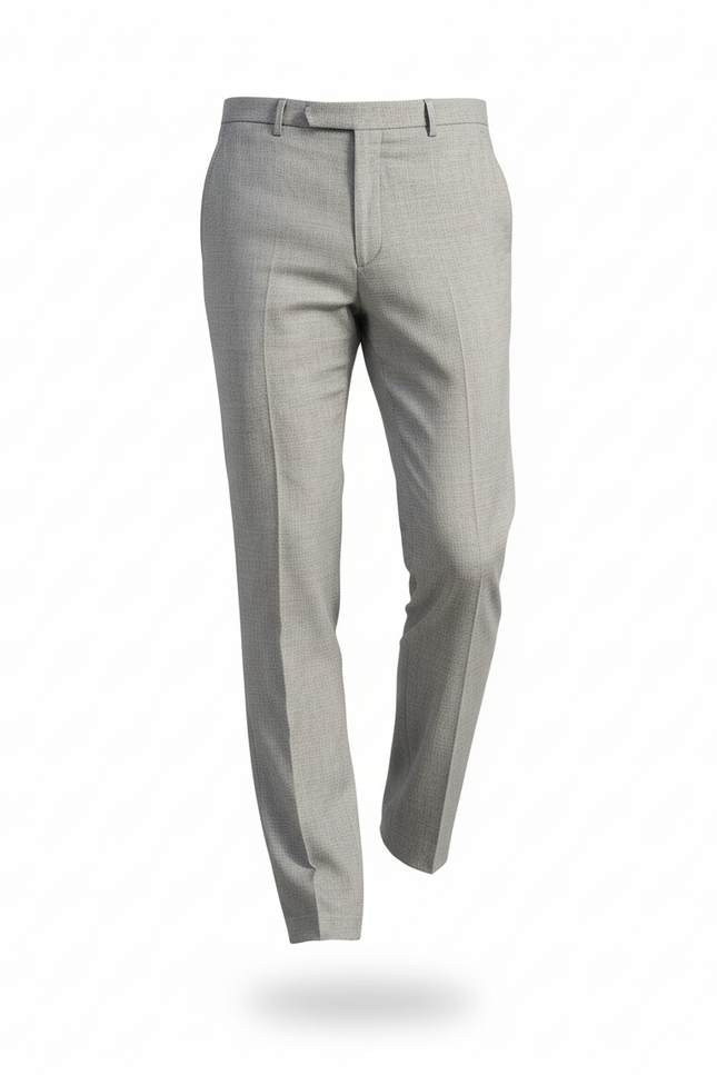 Pantalon En Lin Gris Ajusté Élégant Décontracté Texturé - vue 3
