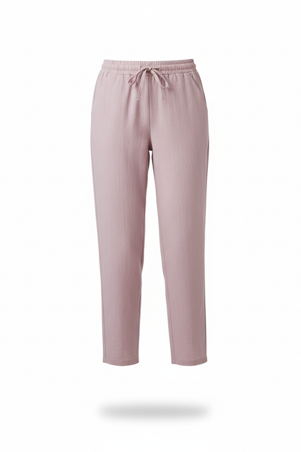 Pantalon En Lin Rose Cordon Ample Décontracté Femme - vue 3