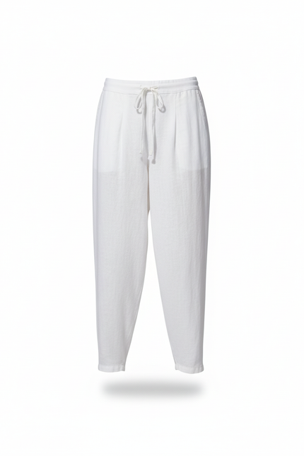 Pantalon En Lin Femme Blanc Coupe Ample Casual - vue 3