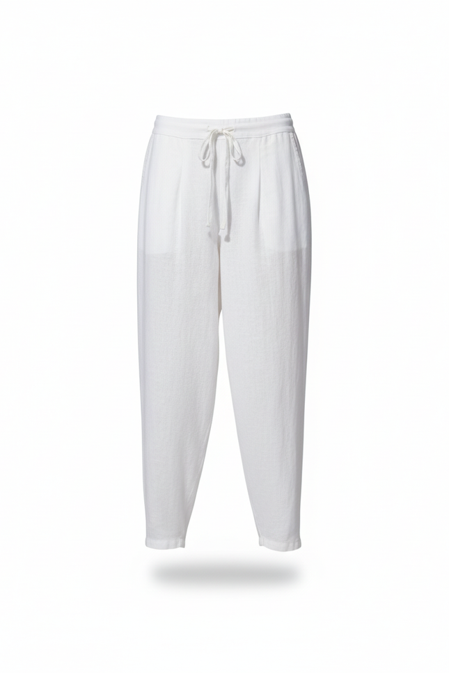 Pantalon En Lin Femme Blanc Coupe Ample Casual - vue 3