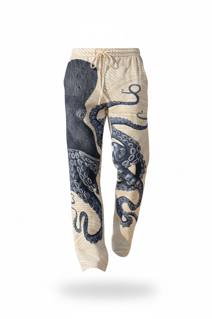 Pantalon En Lin Imprimé Poulpe Ample Décontracté Homme - vue 3