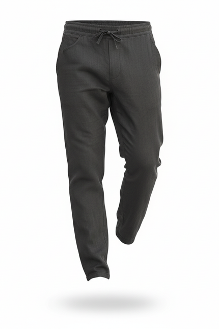 Pantalon En Lin Homme Gris Décontracté Droit Cordon Léger - vue 3