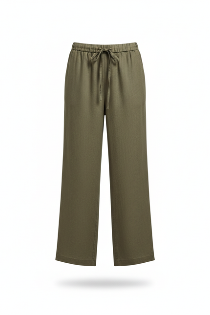 Pantalon En Lin Vert Ample Décontracté Femme - Kaki - vue 3