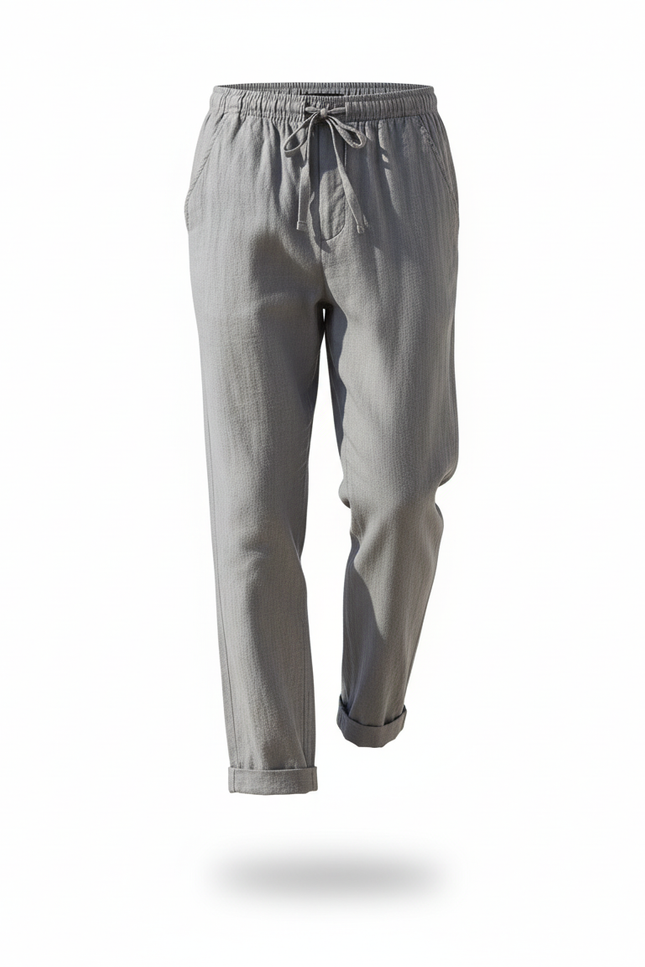 Pantalon En Lin Gris Cordon Ample Décontracté Homme - vue 3