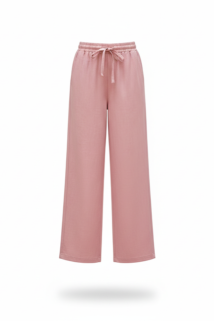 Pantalon En Lin Rose Ample Droit Décontracté Fille - vue 3