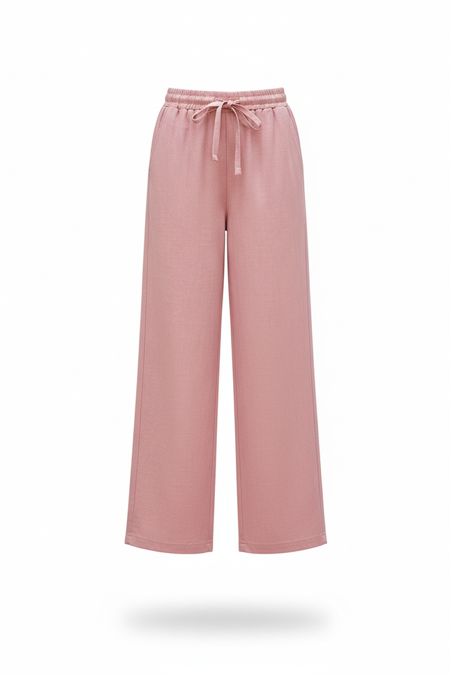 Pantalon En Lin Rose Ample Droit Décontracté Fille - vue 3