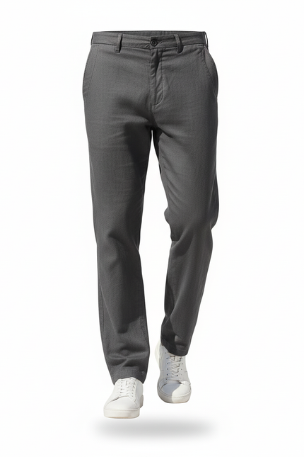 Pantalon En Lin Homme Gris Anthracite Coupe Droite Décontracté - vue 3