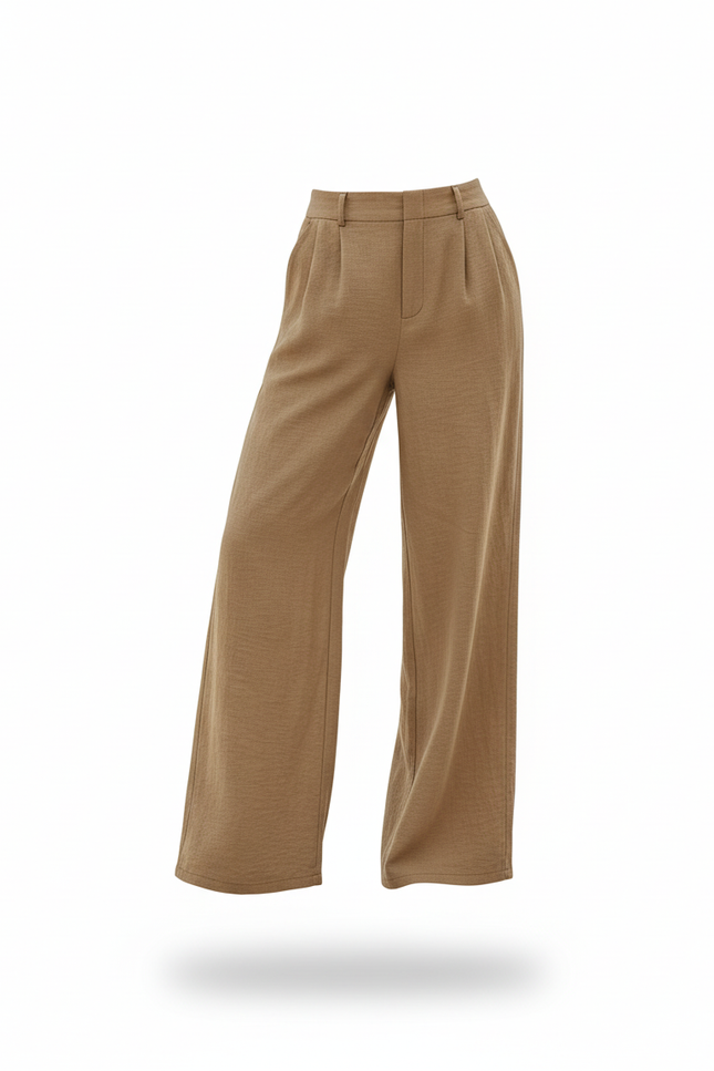 Pantalon En Lin Ample Fluide Taille Haute - Kaki - vue 3