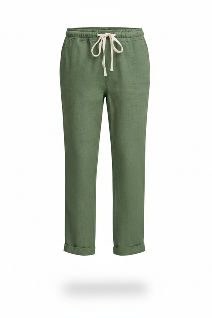 Pantalon En Lin Vert Militaire Ample Cordon Décontracté Enfant - Kaki - vue 3