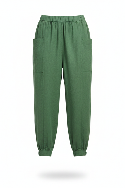 Pantalon En Lin Vert Ample Fluide Décontracté - vue 3