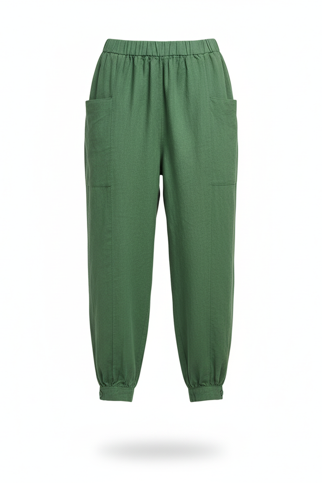 Pantalon En Lin Vert Ample Fluide Décontracté - vue 3