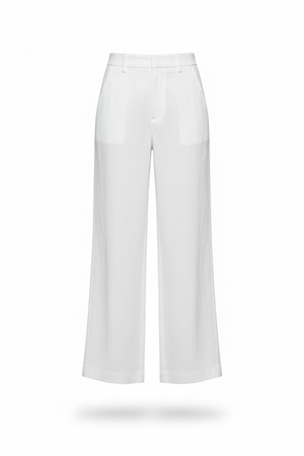 Pantalon En Lin Blanc Taille Haute Ample Droit - vue 3
