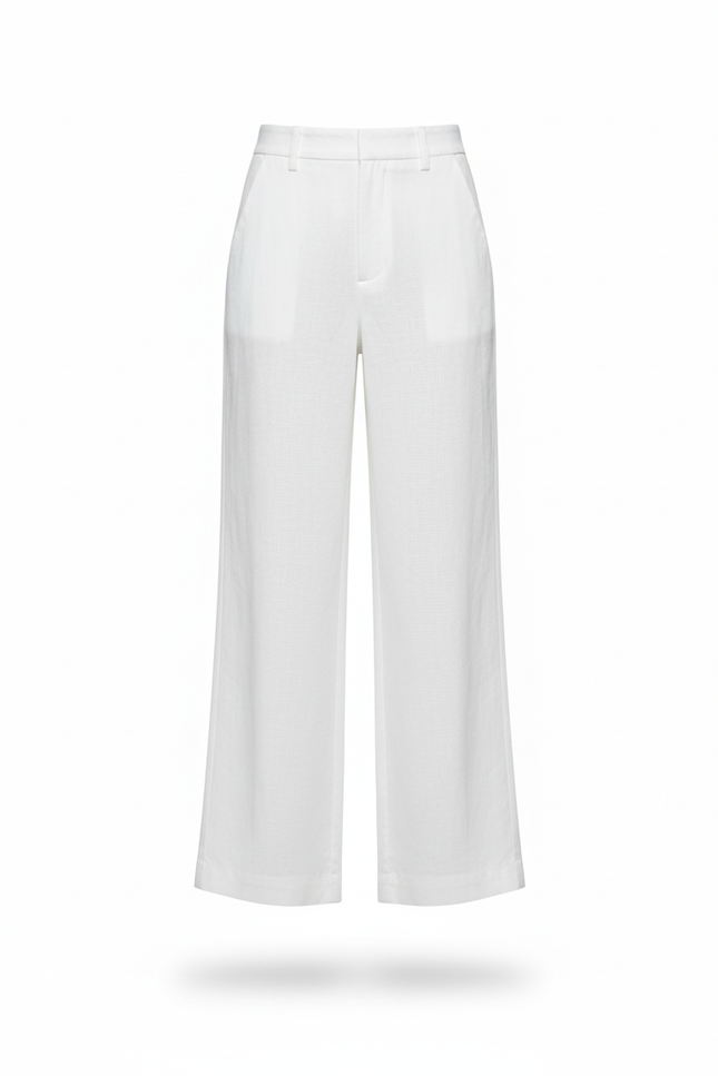 Pantalon En Lin Blanc Taille Haute Ample Droit - vue 3