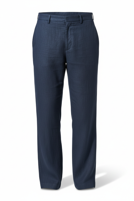 Pantalon En Lin Homme Bleu Marine Ample Droit Décontracté - vue 3